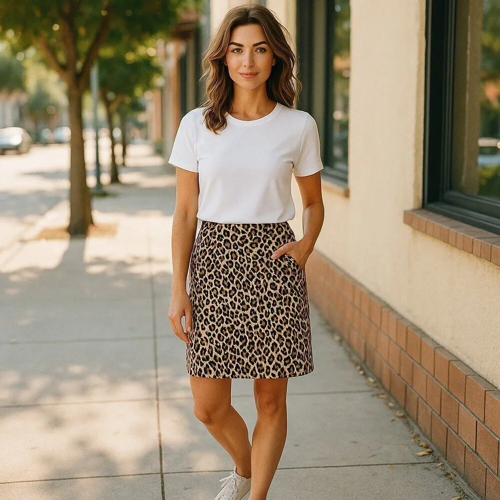 J. Crew Animal Print Side Zip Pencil Skirt- size 4 - Picture 1 of 8